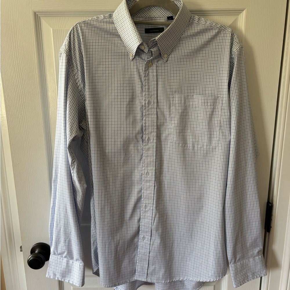 Turtleson size L Men's Light Blue Micro-Check Button-Down Shirt